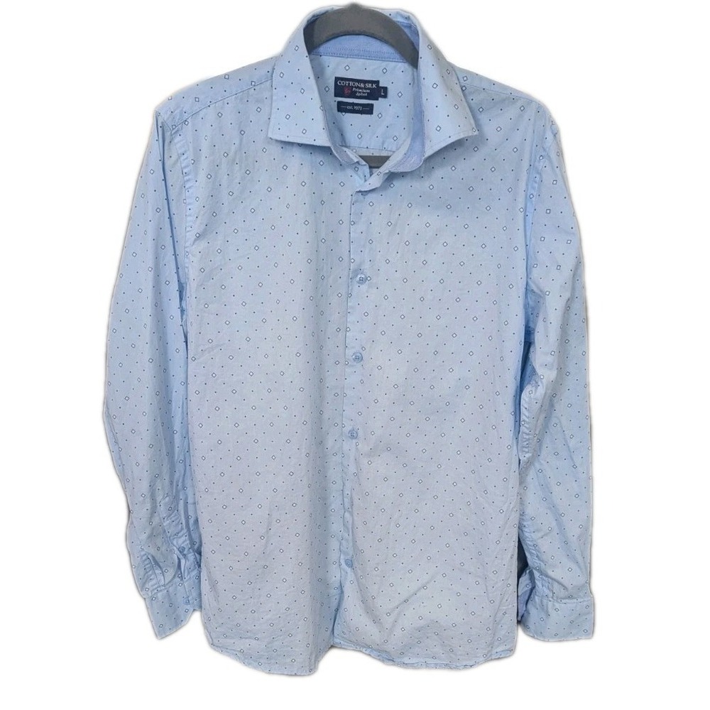 Cotton & Silk Premium Label Mens L Button Up Long Sleeve Shirt Flip Cuff Diamond